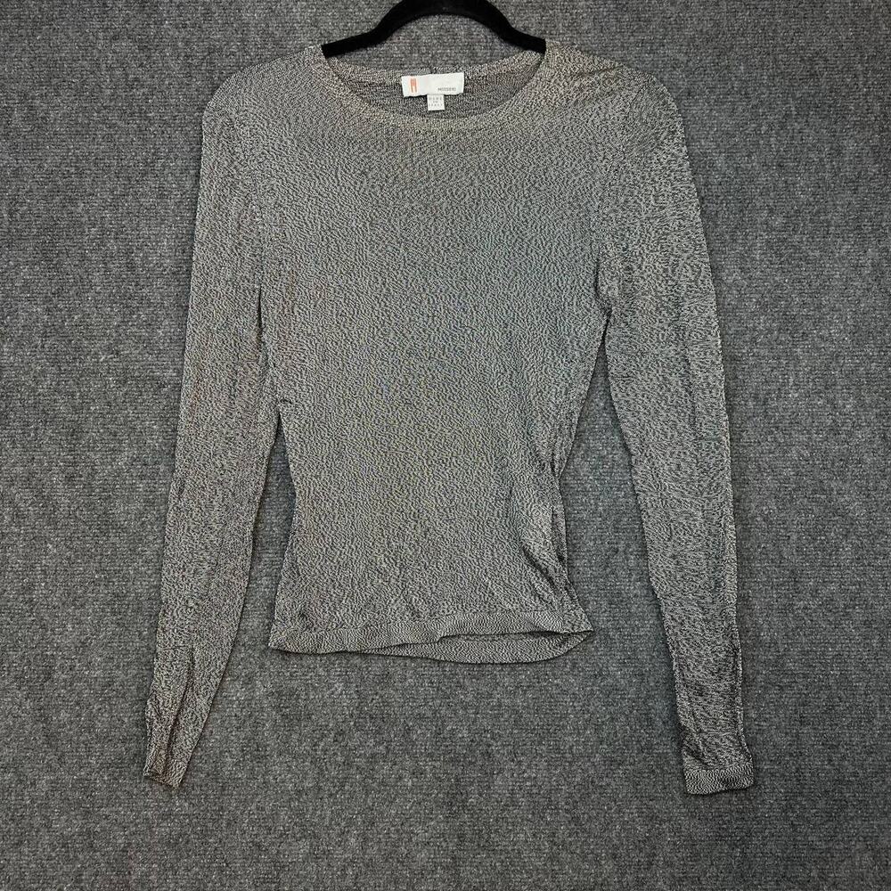 Vintage Missoni Metallic Knit Long Sleeve Top Silver Black Italy Size 38 US 2